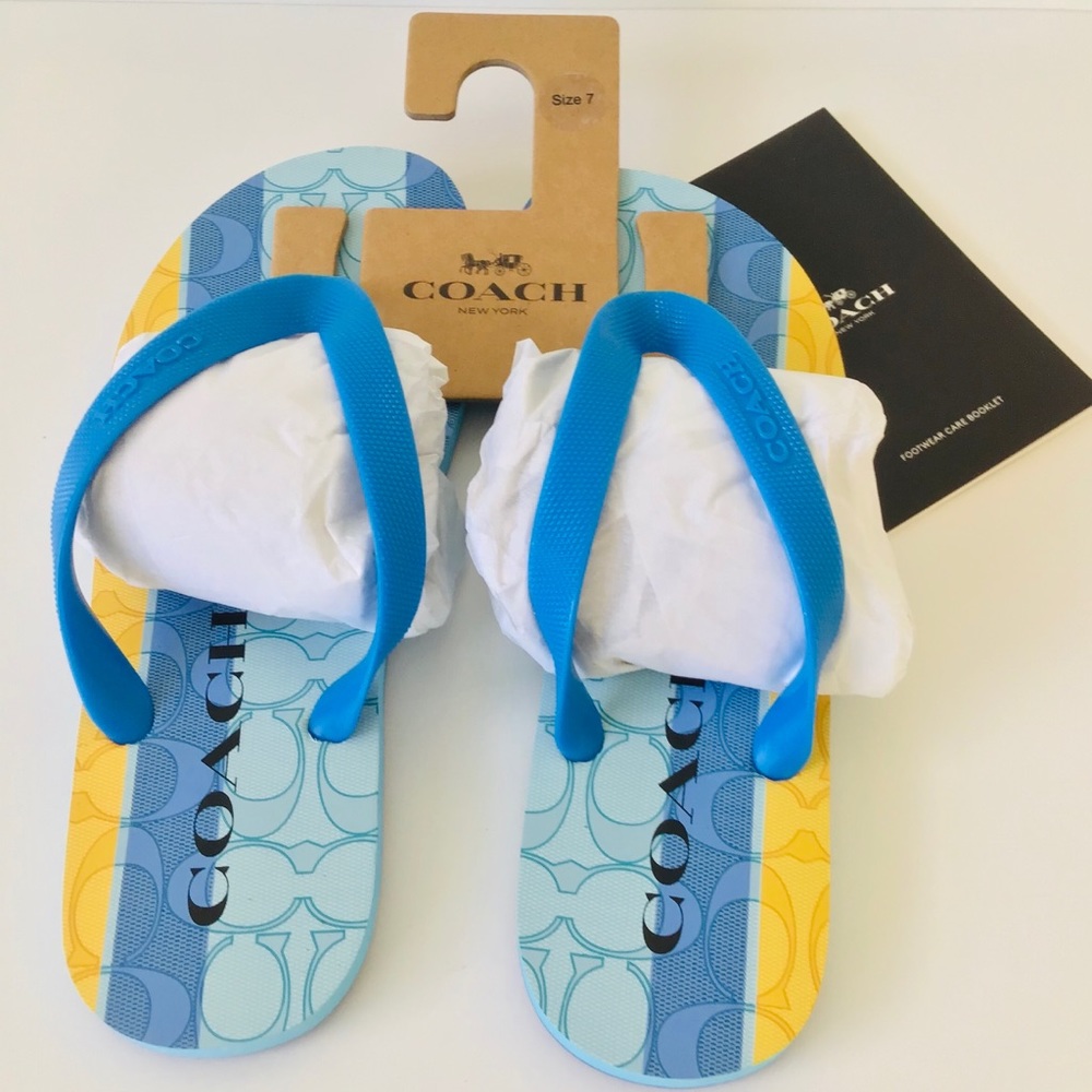 NEW Coach Zak Signature Striped Flip Flop Sandals